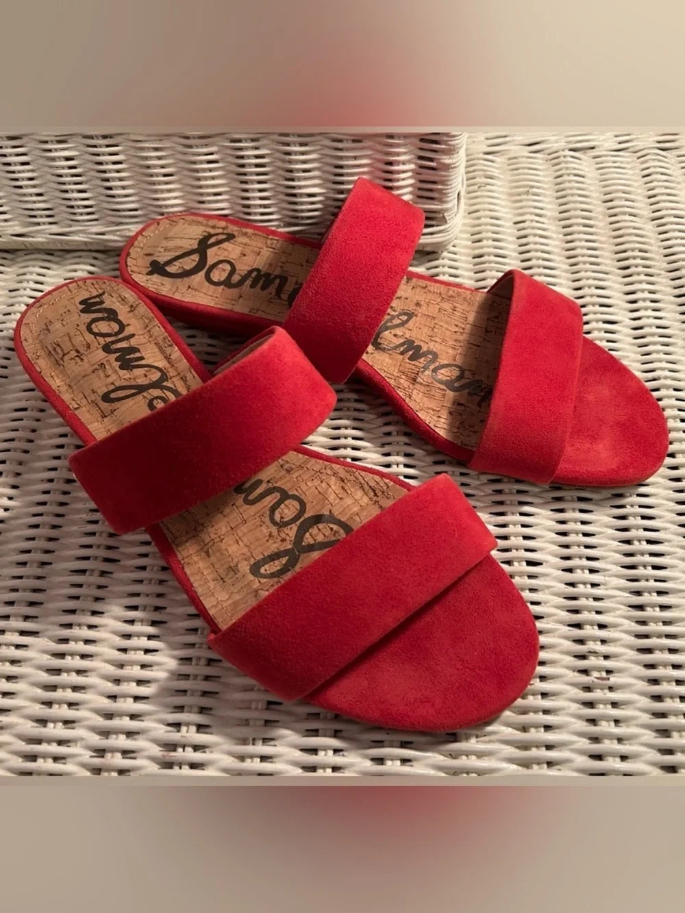 SAM EDELMAN BAY DOUBLE STRAP SLIDE SANDALS - RED SUEDE - SIZE 8.5 - NEW - NO BOX - Picture 6 of 6